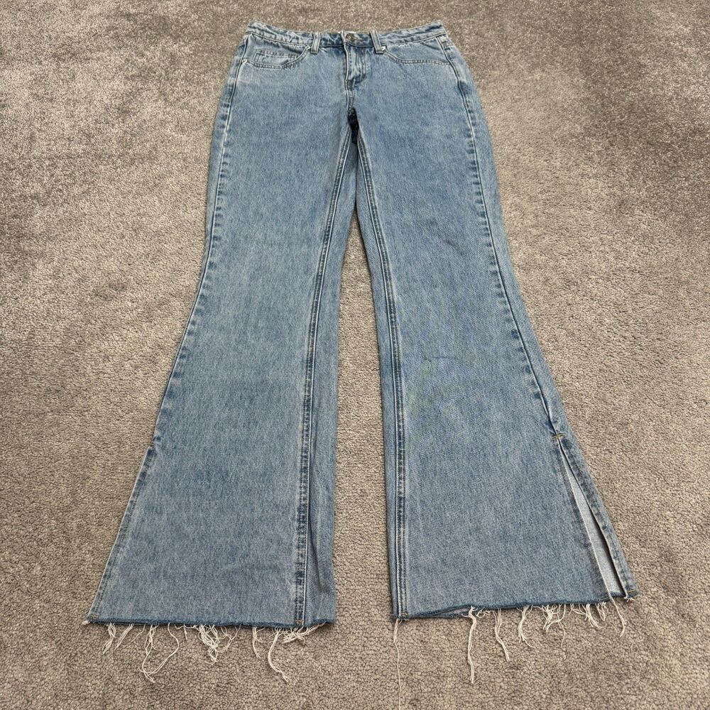 Princess Polly Earth Club Camilu Split Hem Flared Denim Jeans Women 4 Light Wash